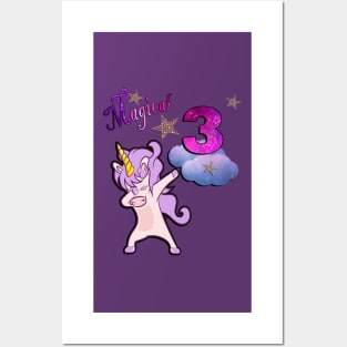 Unicorn Birthday for 3 Year Old Girls Magical 3 Dancing Cute Birthday Theme Unicorns Posters and Art